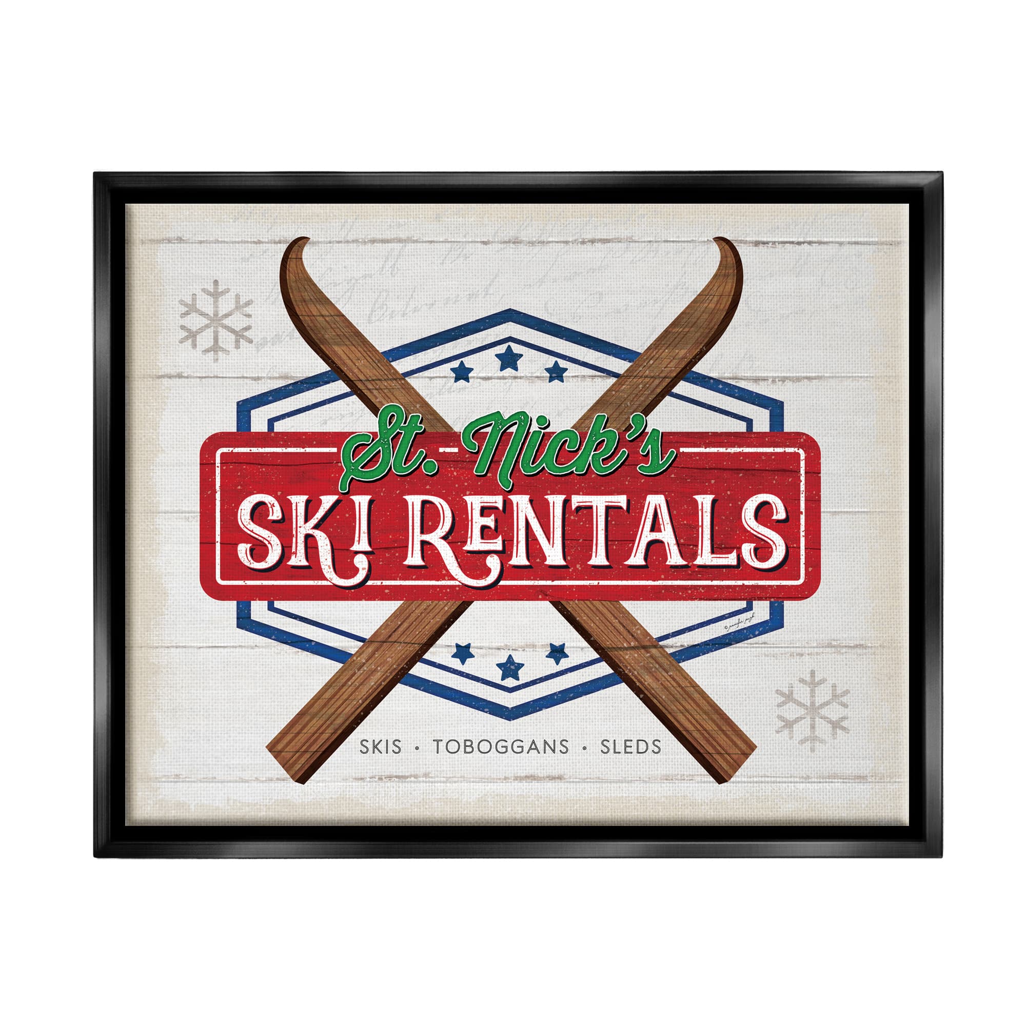 Stupell Industries St. Nick's Ski Rentals Vintage Framed Floater Canvas Wall Art